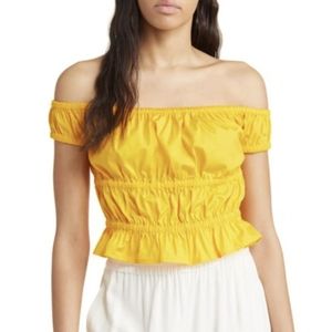 [3/$15] NWT Open Edit Nordstrom Yellow Shirred Off Shoulder Crop Top Sz Small